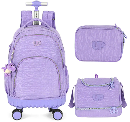 Kit Mochila Rodinha Up4-You 360 Graus com Lancheira e Estojo Roxo