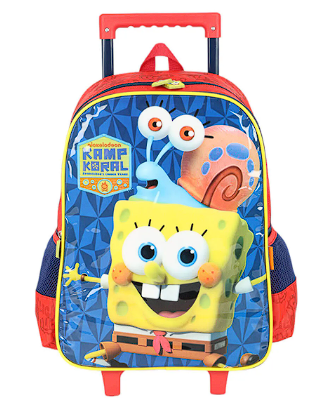 Mochila Infantil Rodinha Bob Esponja com Lancheira e Estojo