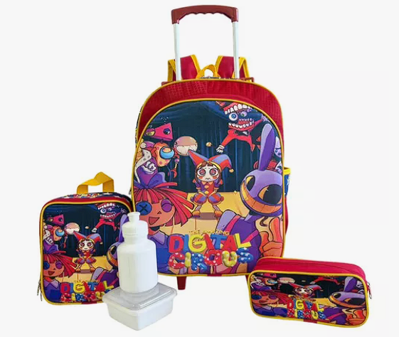 Kit Mochila Infantil Amazing Digital Circus Rodinhas Tam G