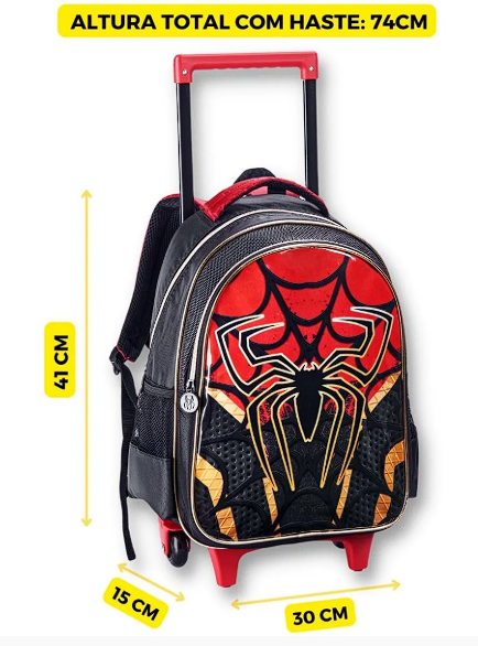 Kit Mochila Homem Spider Dark Aranha Infantil Rodinhas