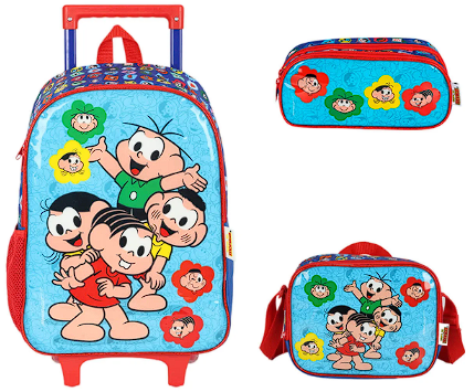 Mochila Infantil Rodinha Turma da Mônica com Lancheira e Estojo Azul