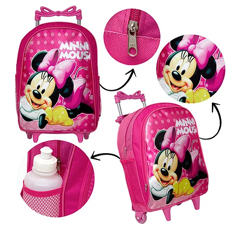 Kit Mochila Escolar Minnie Infantil Com Rodinhas