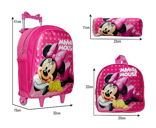 Kit Mochila Escolar Minnie Infantil Com Rodinhas