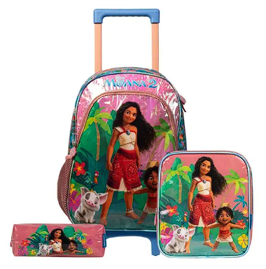 Kit Mochila de Rodinha + Lancheira Térmica + Estojo Infantil