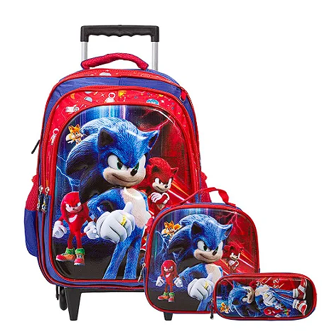 Kit Mochila Infantil Rodinha Sonic Filme Tam G