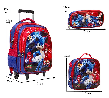 Kit Mochila Infantil Rodinha Sonic Filme Tam G