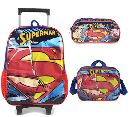 Mochila Infantil Rodinhas Superman com Lancheira e Estojo