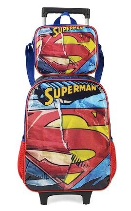 Mochila Infantil Rodinhas Superman com Lancheira e Estojo