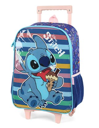 Mochila Infantil Rodinha Stitch Com Lancheira E Estojo