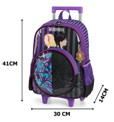 Mochila Infantil Rodinhas Wandinha Com Lancheira E Estojo